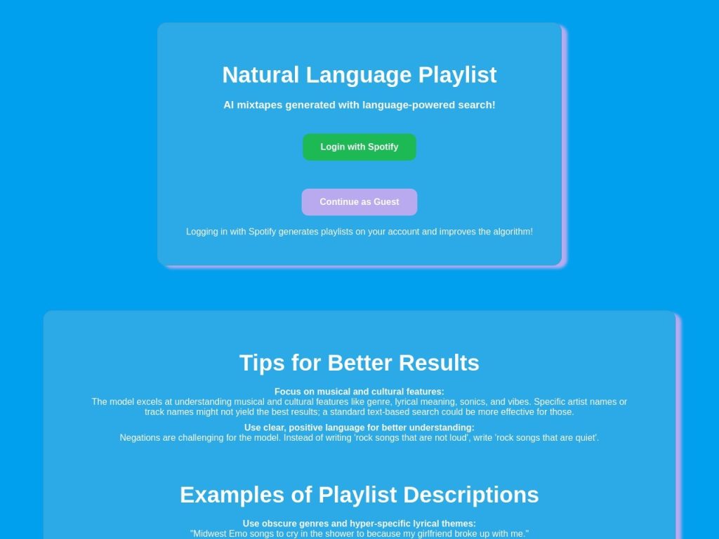 Natural Language Playlist官网入口|Natural Language Playlist在线使用|Natural Language Playlist官方网页版网址 Natural Language Playlist官网入口|Natural Language Playlist在线使用|Natural Language Playlist官方网页版网址